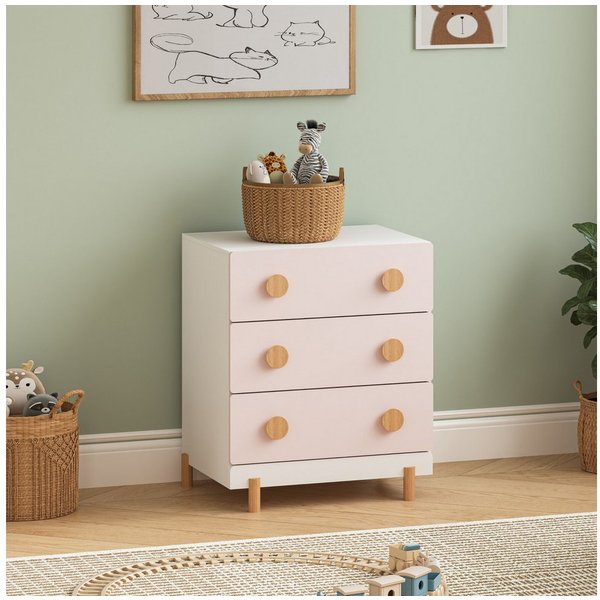 en.casa Schubkastenkommode, »Vaarentaa« Kinderzimmer 3 Schubladen Weiß/Cotton Candy