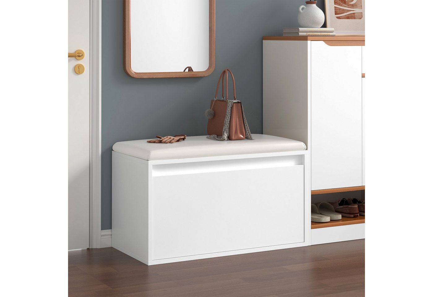 en.casa Schuhbank, Schuhbank »Degerfors« mit Schublade 80 x 39 x 45 cm Weiß – Bild 2 von 5