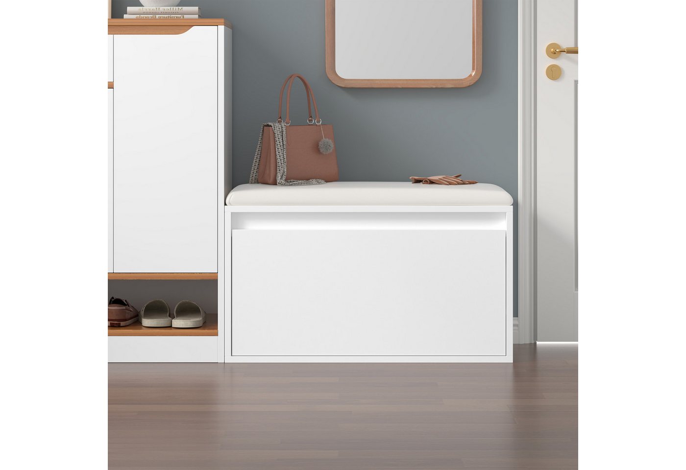 en.casa Schuhbank, Schuhbank »Degerfors« mit Schublade 80 x 39 x 45 cm Weiß – Bild 4 von 5