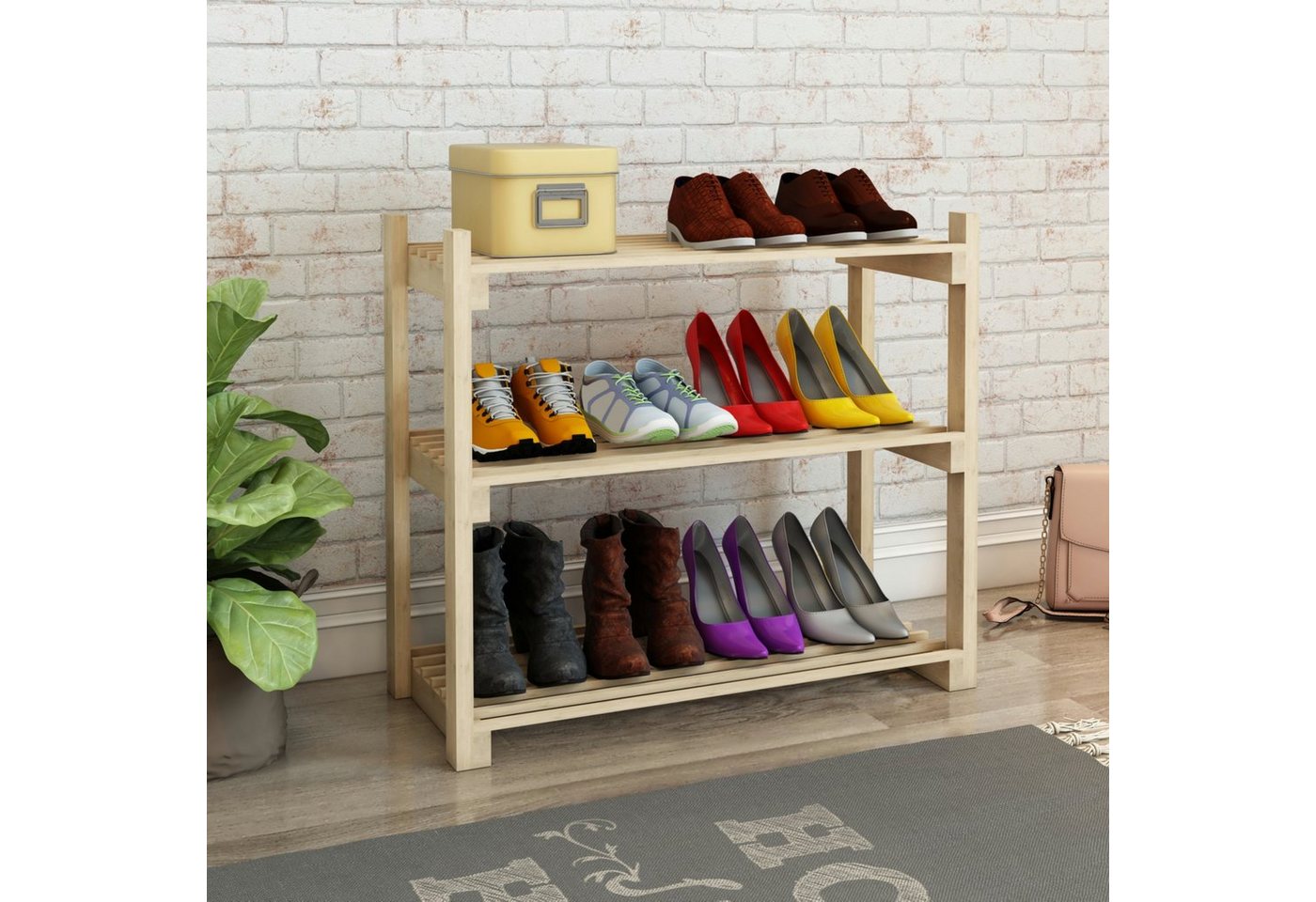 en.casa Schuhregal, »Them« Standregal für Schuhe mit 3 Ablagen 60x68x30 cm – Bild 2 von 5