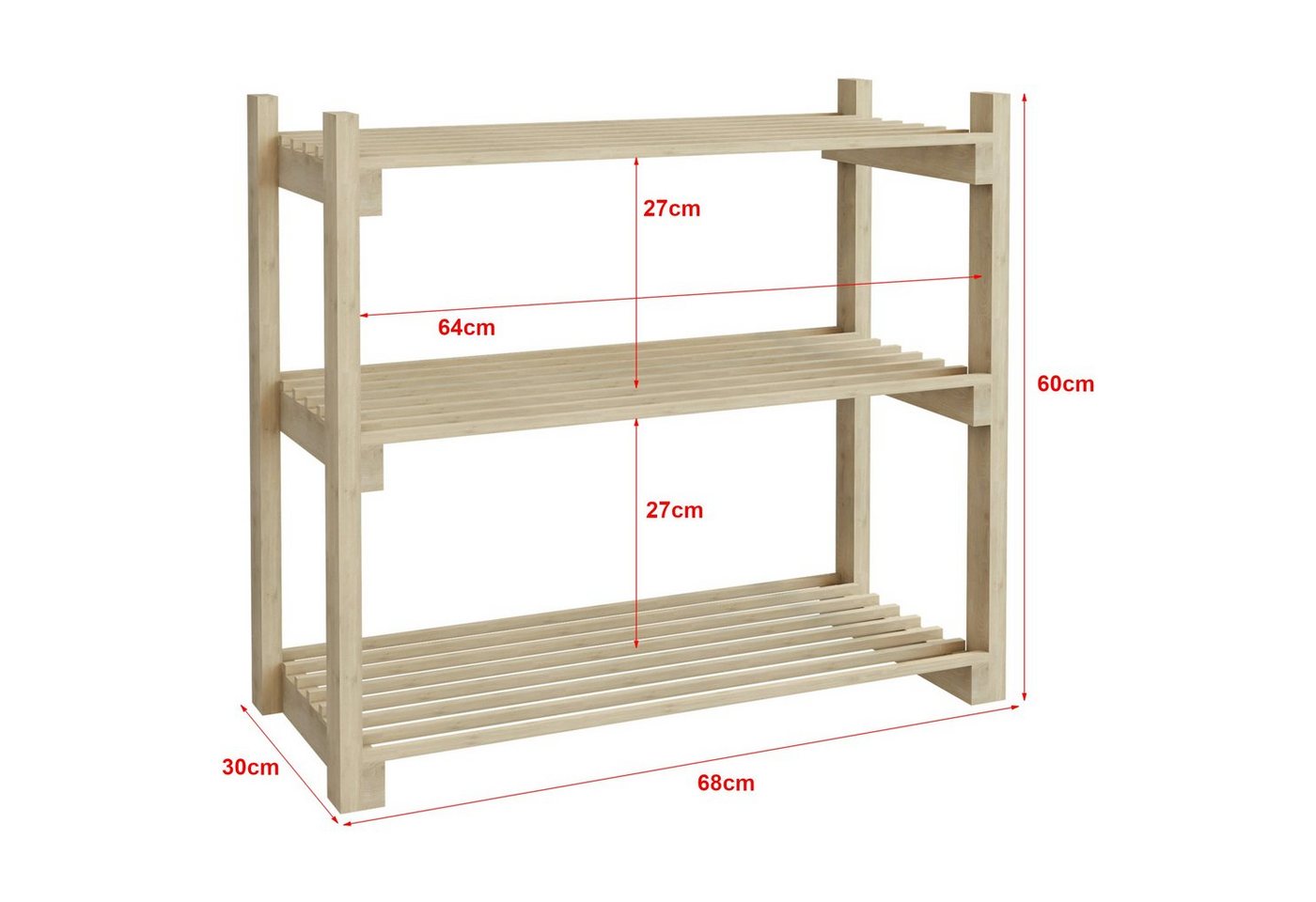 en.casa Schuhregal, »Them« Standregal für Schuhe mit 3 Ablagen 60x68x30 cm – Bild 3 von 5