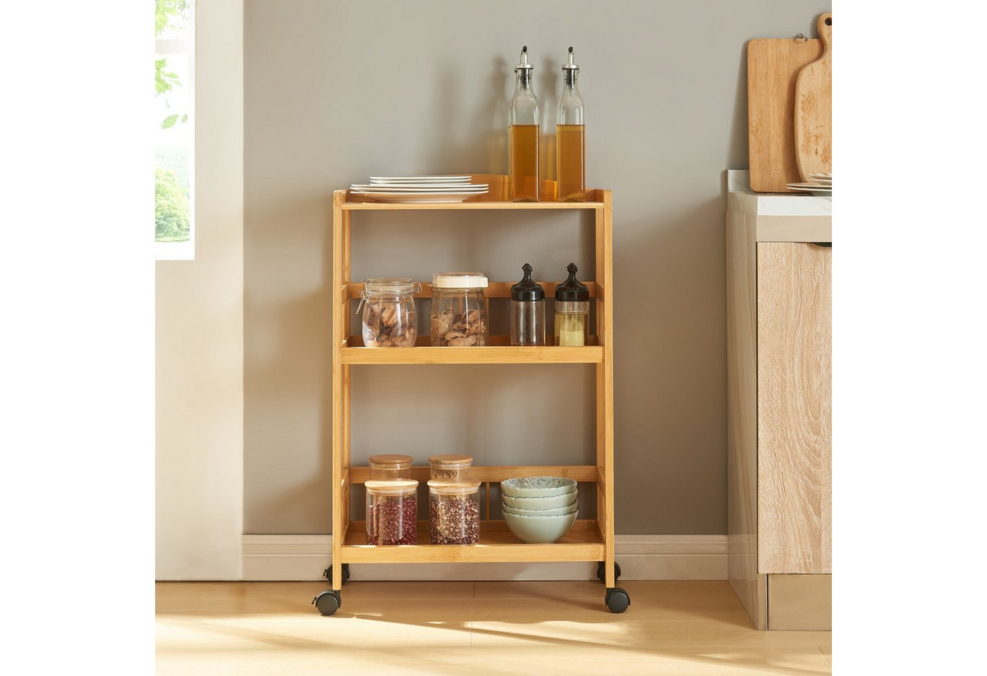 en.casa Servierwagen, »Huddinge« mit 3 Ebenen 80 x 53 x 30 cm Bambus – Bild 2 von 5