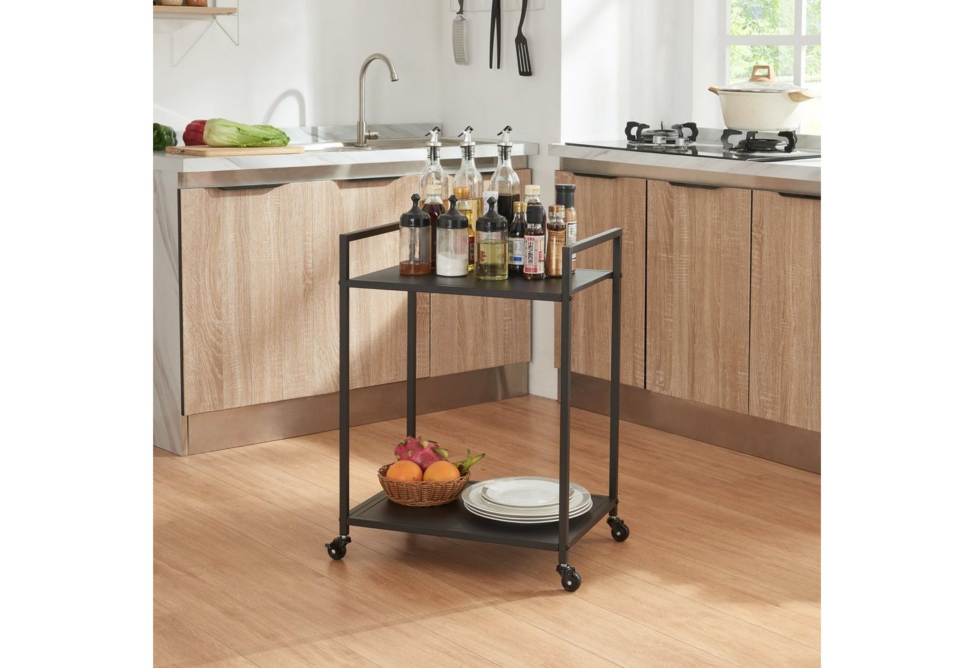 en.casa Servierwagen, »Lesja« mit 2 Ablagen Metall 68,5 x 50 x 36 cm Schwarz – Bild 2 von 5