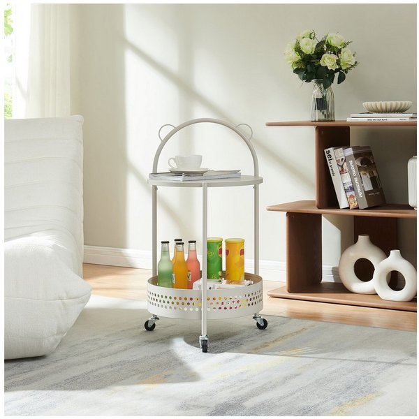 en.casa Servierwagen, »Jässaatka« mit 2 Ablagen Stahl rund 76 x Ø40 cm Grau