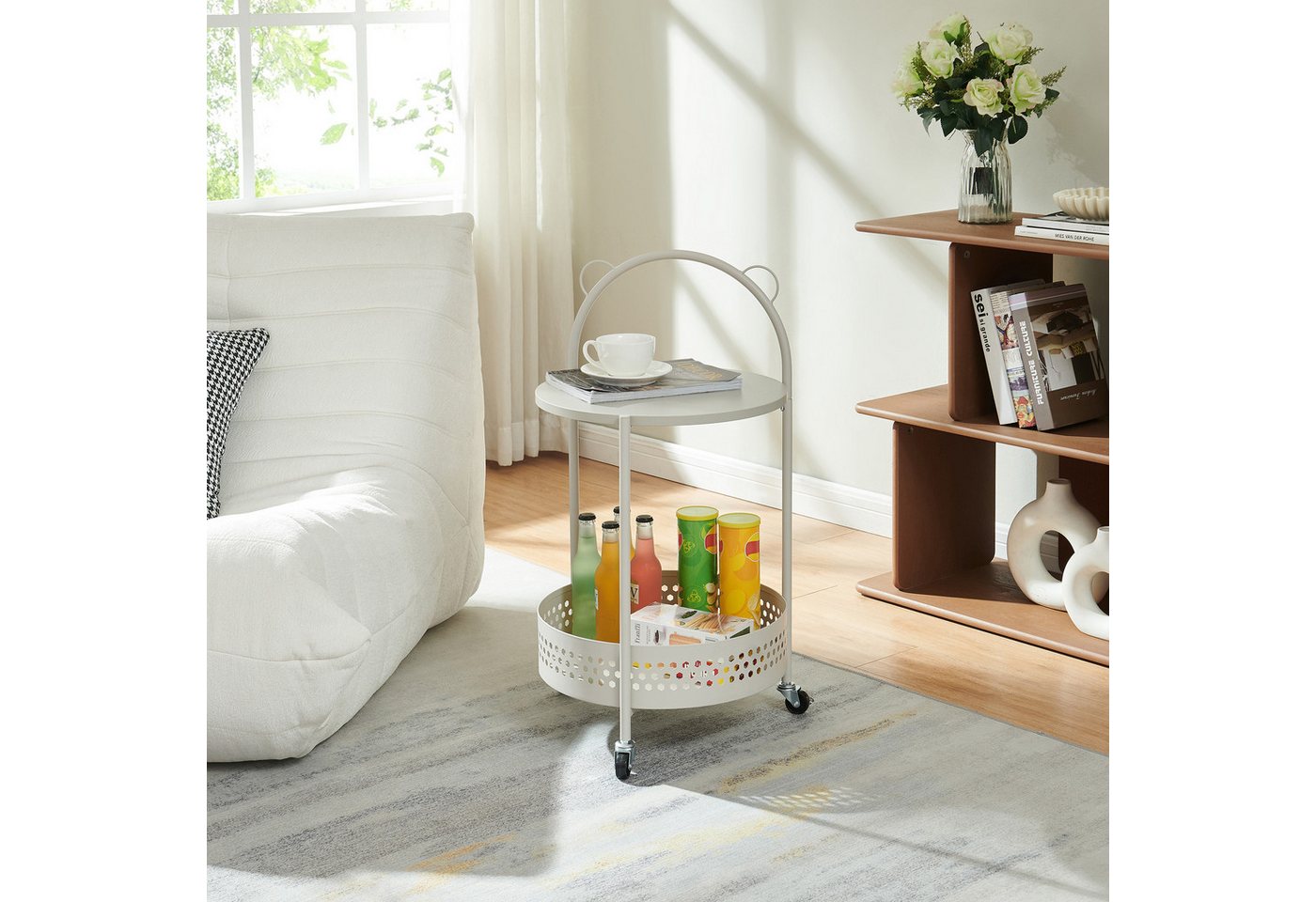 en.casa Servierwagen, »Jässaatka« mit 2 Ablagen Stahl rund 76 x Ø40 cm Grau – Bild 2 von 5