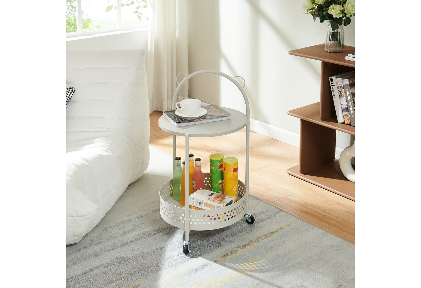 en.casa Servierwagen, »Jässaatka« mit 2 Ablagen Stahl rund 76 x Ø40 cm Grau – Bild 3 von 5