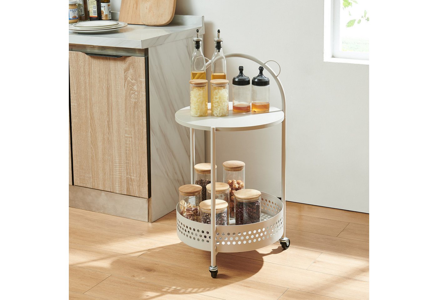 en.casa Servierwagen, »Jässaatka« mit 2 Ablagen Stahl rund 76 x Ø40 cm Grau – Bild 4 von 5