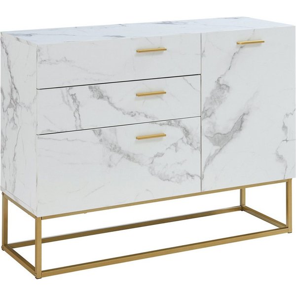 en.casa Sideboard, »Lavangen« mit 3 Schubladen 75x100x35 cm Marmoroptik, weiß