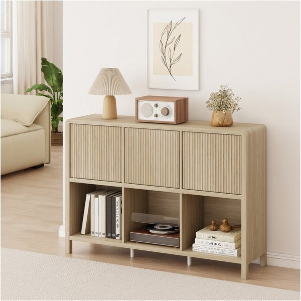en.casa Sideboard, »Lukkodso« mit 3 Türen, 6 Fächern 77x110x30 cm Eicheoptik