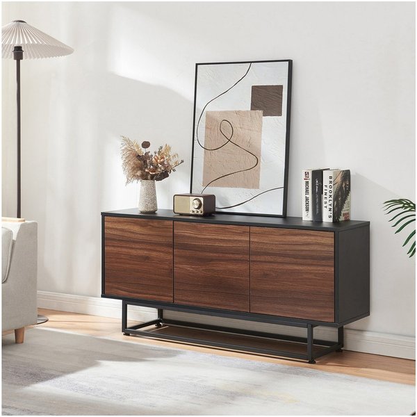 en.casa Sideboard, »Boxholm« mit 3 Türen 120 x 30 x 55 cm Schwarz/Walnussoptik