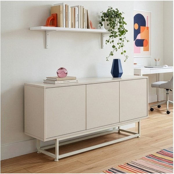 en.casa Sideboard, »Boxholm« mit 3 Türen 120 x 30 x 55 cm Sandfarben