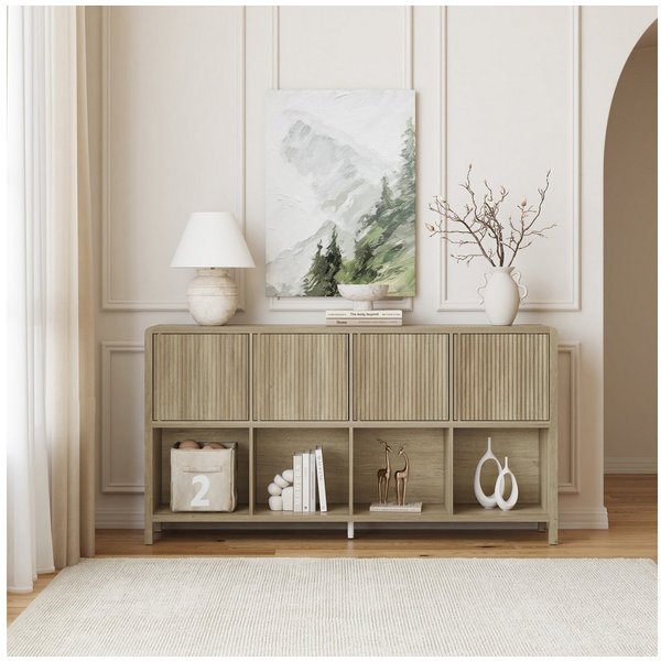 en.casa Sideboard, »Lukkodso« mit 4 Türen, 8 Fächern 77x145x30 cm Eicheoptik, mittelhell