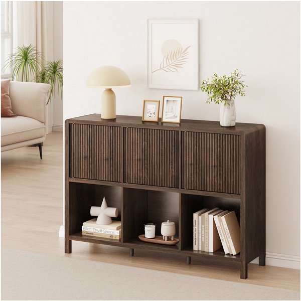 en.casa Sideboard, »Lukkodso« mit 3 Türen, 6 Fächern 77x110x30 cm Walnussoptik