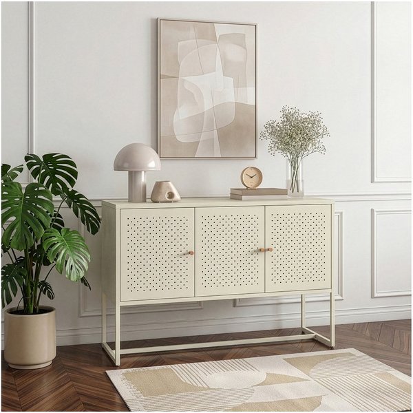 en.casa Sideboard, »Viitasaari« 120 x 40 x 80 cm mit 3 Türen Stahl Cremeweiß