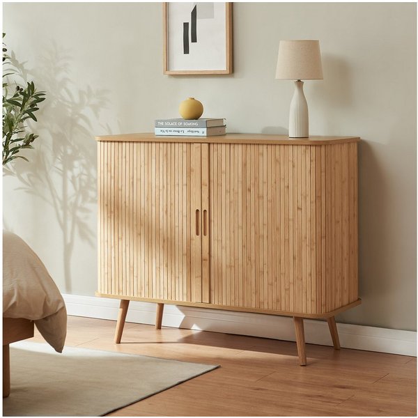 en.casa Sideboard, »Nordkapp« mit 2 Türen 100 x 40 x 80 cm Bambus