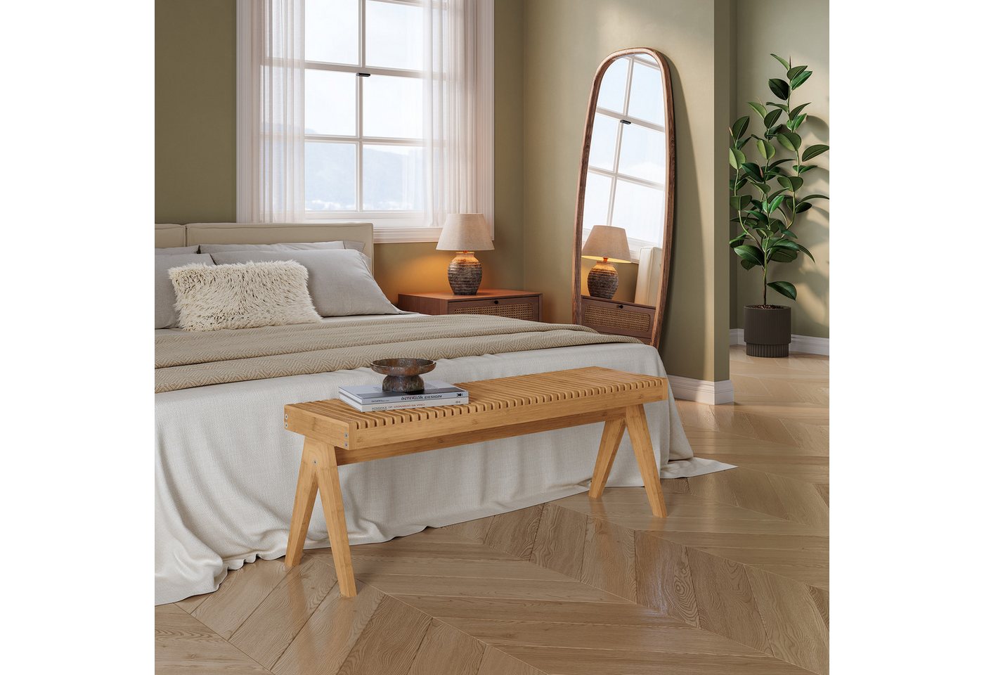 en.casa Sitzbank, »Lasdarvoo« 120 x 35 x 45 cm Bambus Natur – Bild 2 von 5