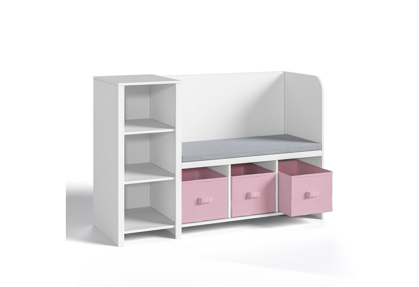 en.casa Sitzbank, mit Regal für Kinder »Høylandet« 76x112x40 cm Weiß/Rosa – Bild 3 von 5