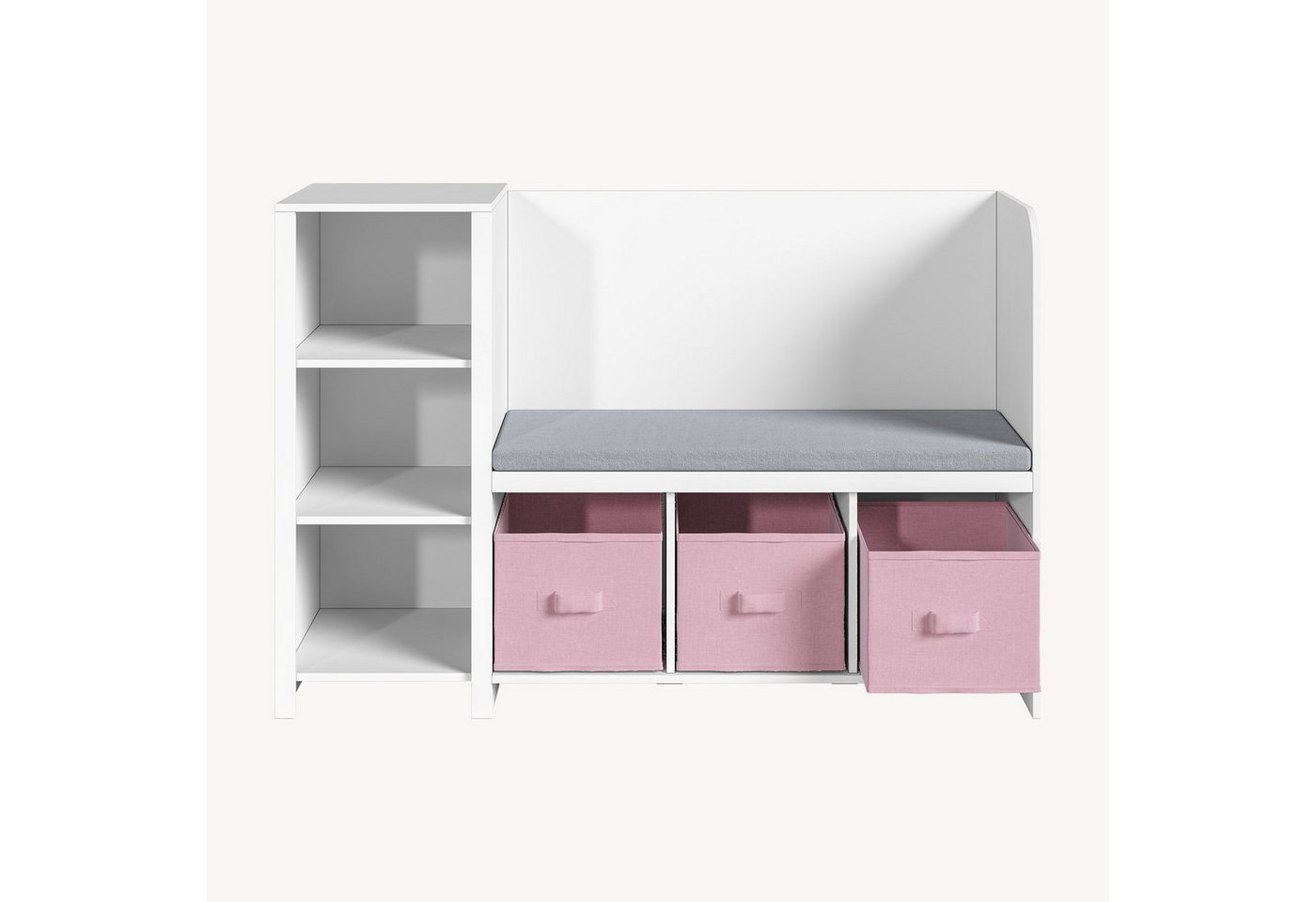en.casa Sitzbank, mit Regal für Kinder »Høylandet« 76x112x40 cm Weiß/Rosa – Bild 5 von 5