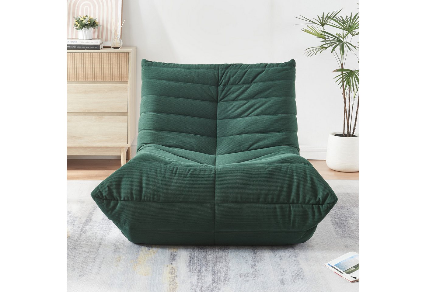 en.casa Sitzsack, »Kodsø« mit Rückenlehne 75 x 90 x 100 cm Cord Grün – Bild 2 von 5