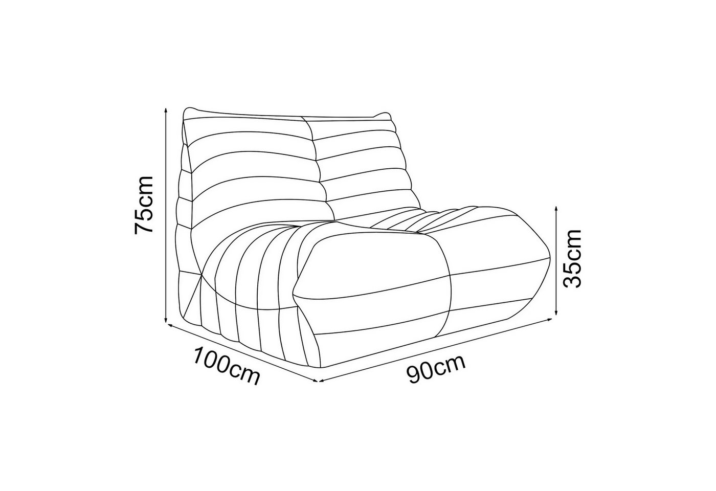 en.casa Sitzsack, »Kodsø« mit Rückenlehne 75 x 90 x 100 cm Cord Grün – Bild 4 von 5
