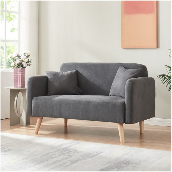 en.casa Sofa, 2-Sitzer »Midt« gepolstert Cord 132 x 70 x 81 cm Grau