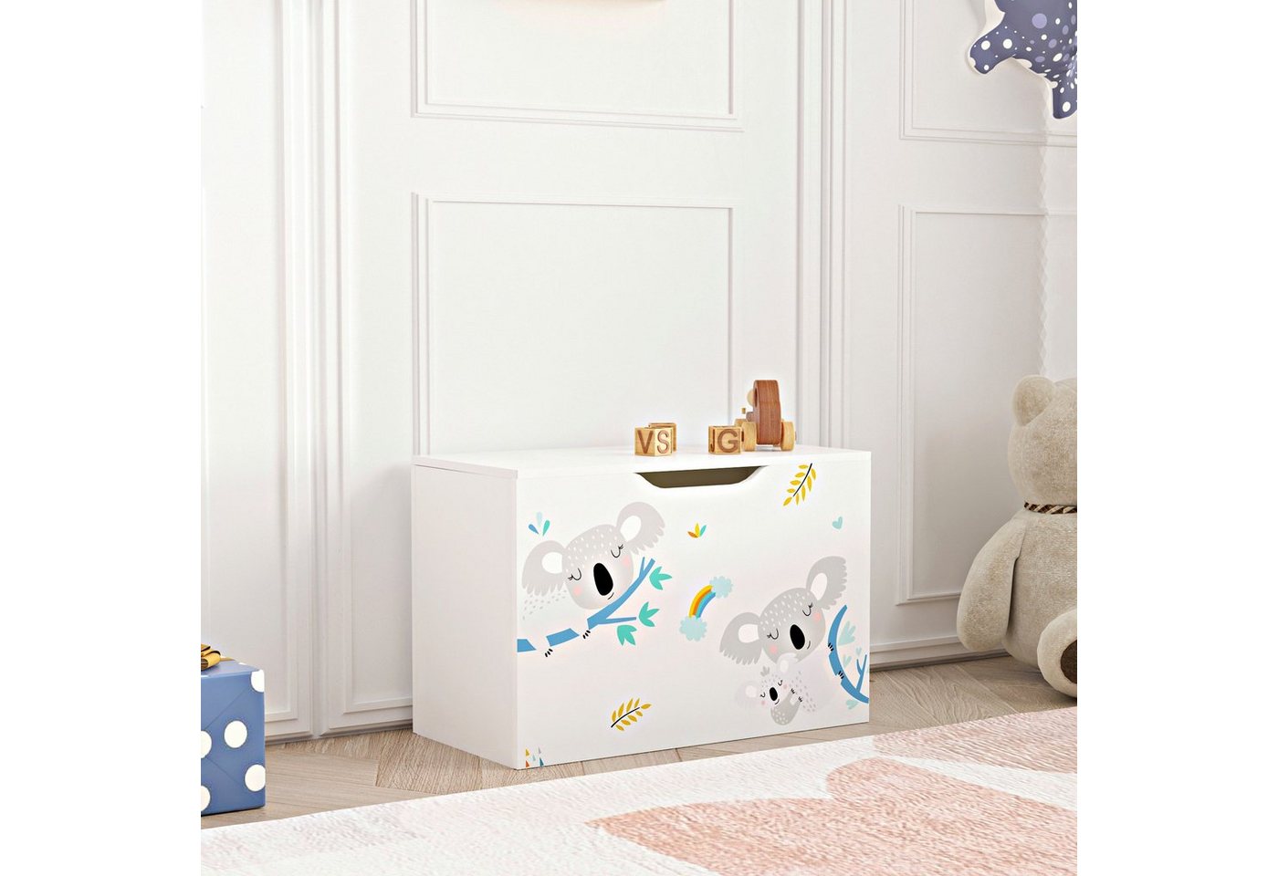 en.casa Spielzeugtruhe, »Oleiros« Koala-Motiv 40 x 60 x 30 cm Weiß/Blau/Grau – Bild 2 von 5
