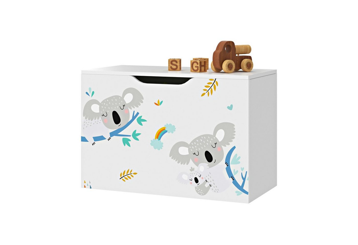 en.casa Spielzeugtruhe, »Oleiros« Koala-Motiv 40 x 60 x 30 cm Weiß/Blau/Grau – Bild 4 von 5