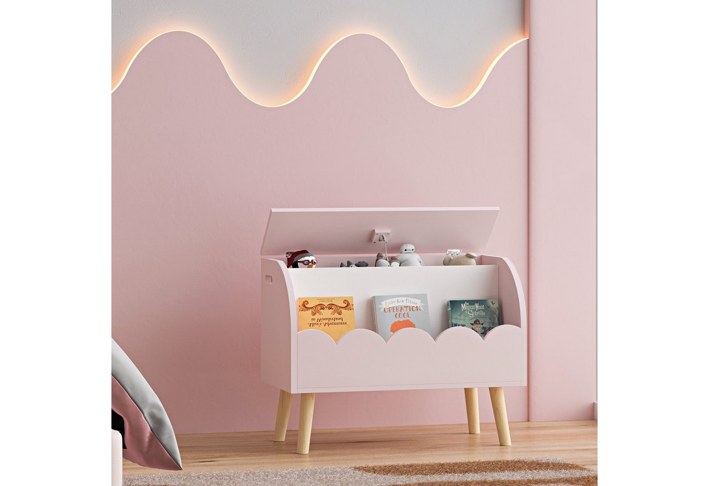en.casa Spielzeugtruhe, »Vestnes« mit Deckel 60x30x44 cm Cotton Candy / Weiß – Bild 2 von 5
