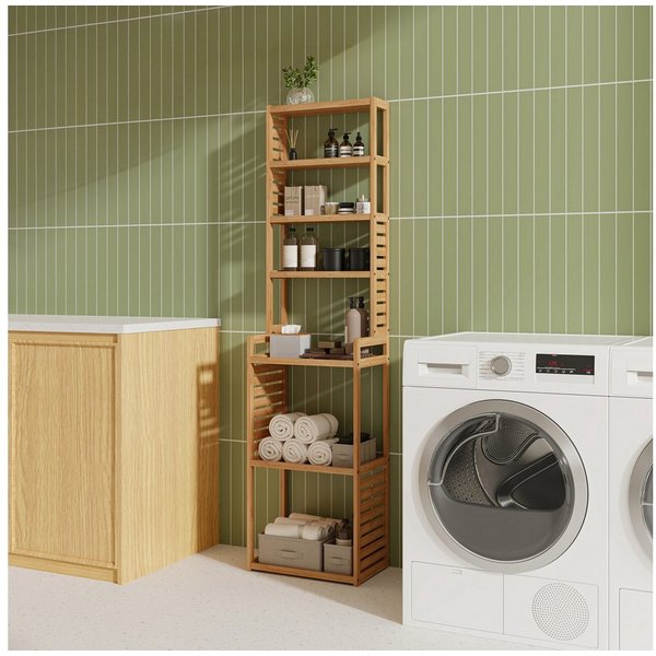 en.casa Standregal, »Forssa« Badregal Bambus Küchenregal 165 x 42 x 28 cm Natur
