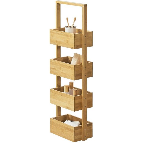 en.casa Standregal, Bardu Bambusregal 28x16x88cm mit 4 Ablagefächern