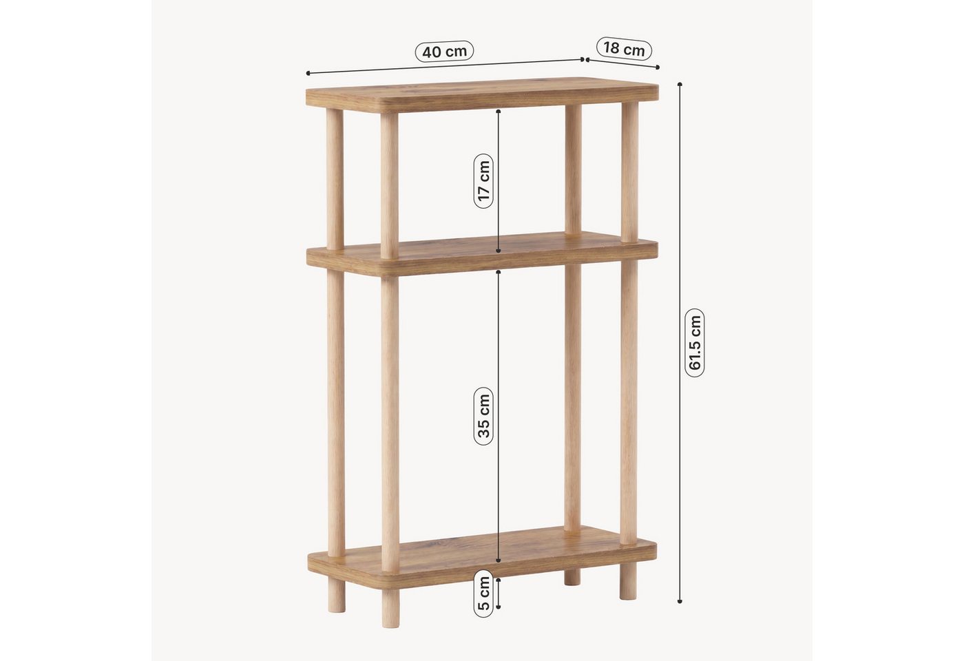en.casa Standregal, »Nampernu« mit 3 Ebenen 62x40x18 cm Holzoptik – Bild 3 von 5