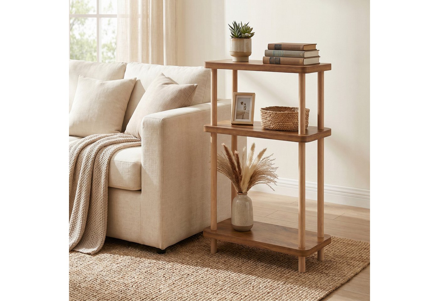 en.casa Standregal, »Nampernu« mit 3 Ebenen 62x40x18 cm Holzoptik – Bild 4 von 5