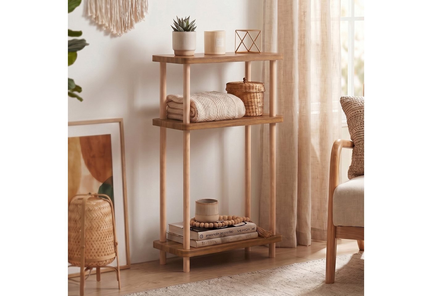 en.casa Standregal, »Nampernu« mit 3 Ebenen 62x40x18 cm Holzoptik – Bild 5 von 5