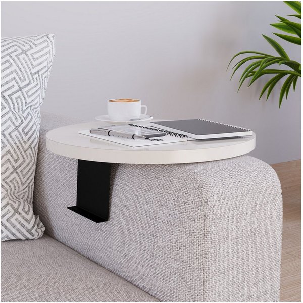 en.casa Tablett, Spanplatte, »Kuleskyd« Couchtablett Ø34 cm Creme