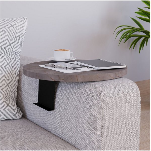 en.casa Tablett, Spanplatte, »Kuleskyd« Couchtablett Ø34 cm Marmoroptik, grau