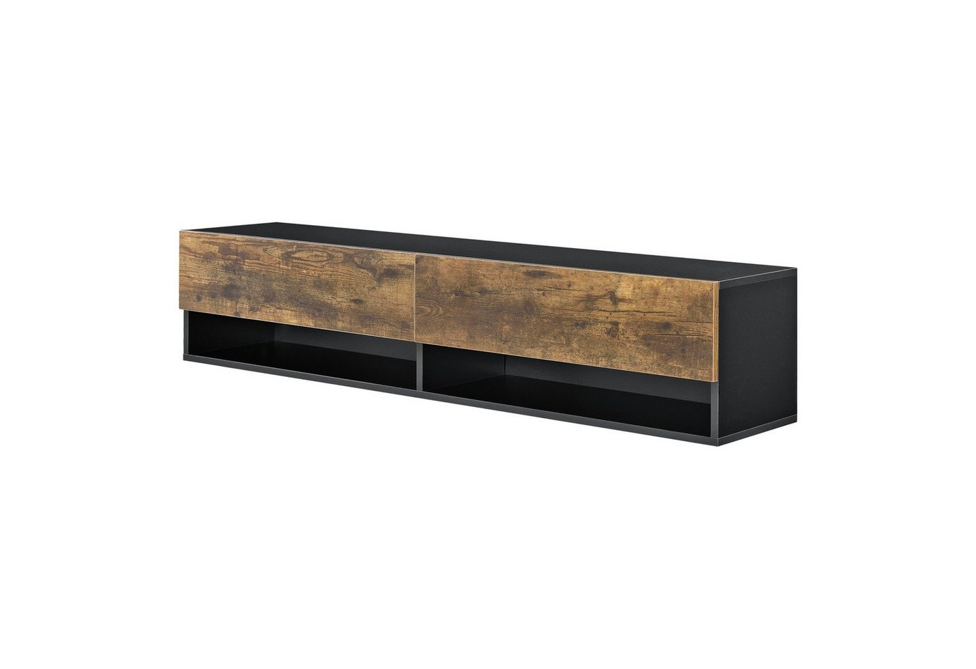 en.casa TV-Board, »Halmstad« hängend 2 Klappen 140 x 31 x 30 cm Schwarz/Eicheoptik – Bild 2 von 5