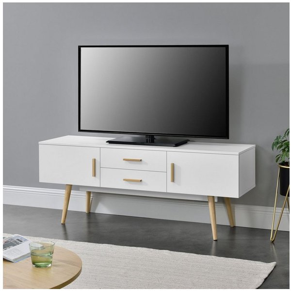en.casa TV-Board, Alavus TV Lowboard 140x40x56cm, 2 Türen, 2 Schubladen, weiß