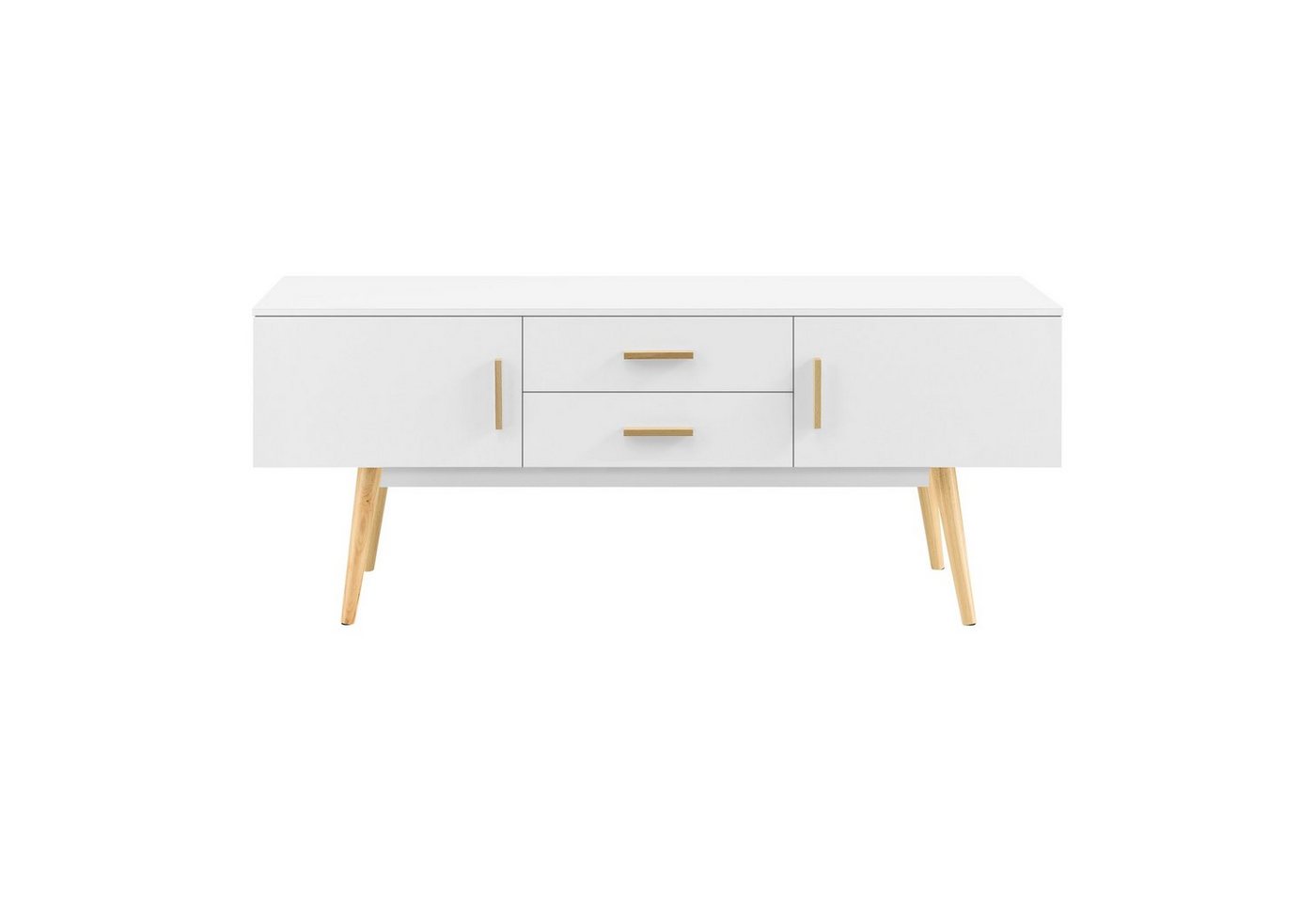 en.casa TV-Board, Alavus TV Lowboard 140x40x56cm, 2 Türen, 2 Schubladen, weiß – Bild 2 von 5