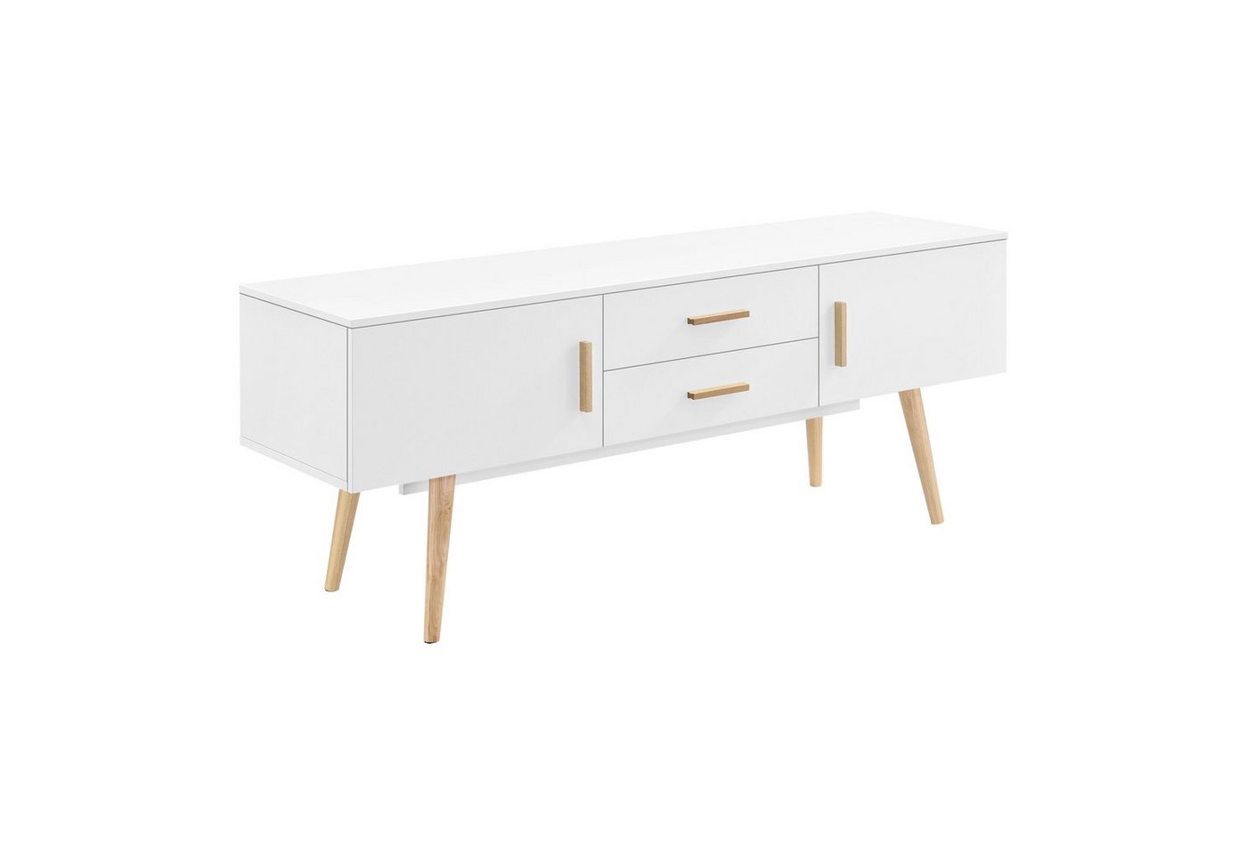 en.casa TV-Board, Alavus TV Lowboard 140x40x56cm, 2 Türen, 2 Schubladen, weiß – Bild 3 von 5