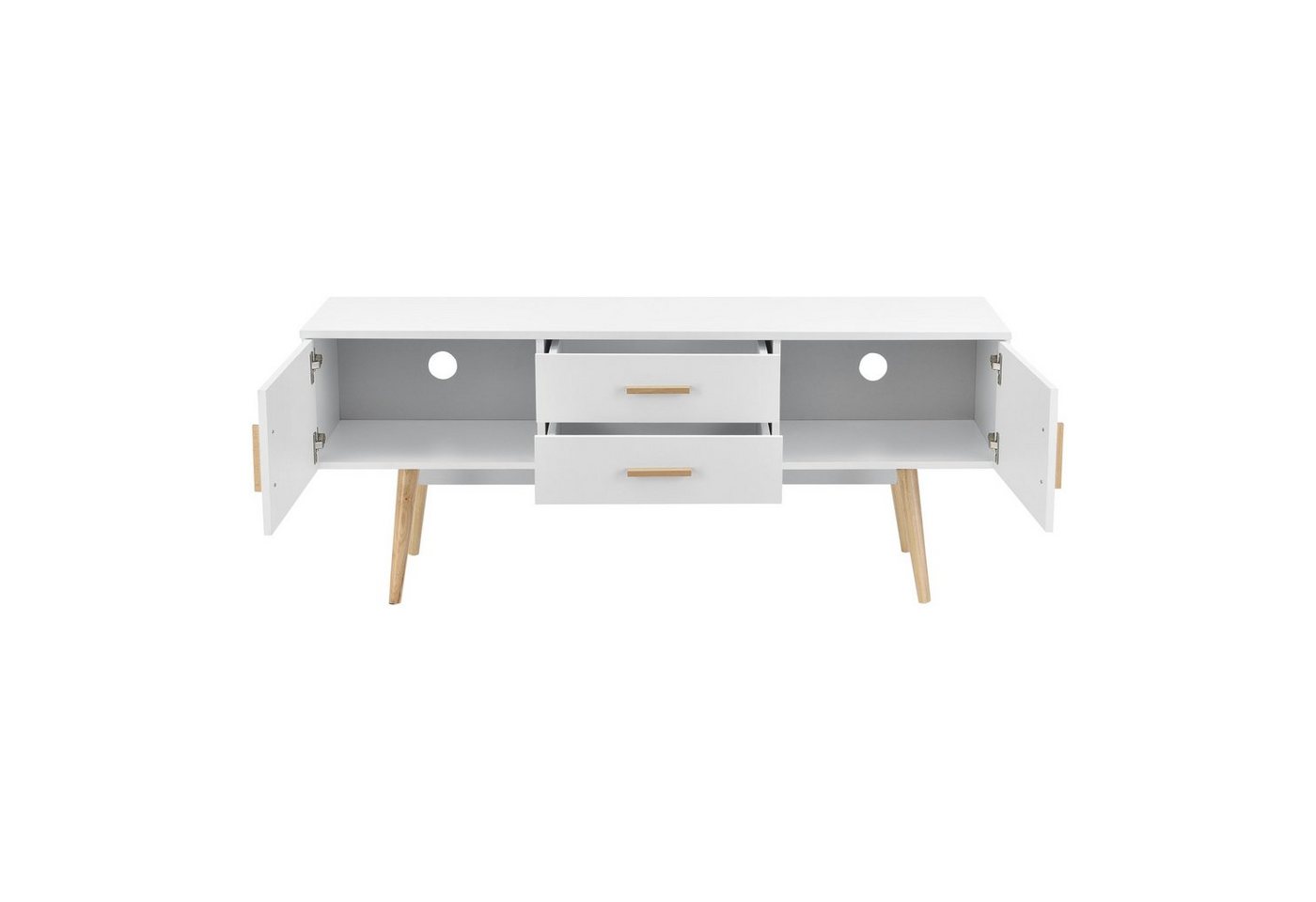 en.casa TV-Board, Alavus TV Lowboard 140x40x56cm, 2 Türen, 2 Schubladen, weiß – Bild 5 von 5