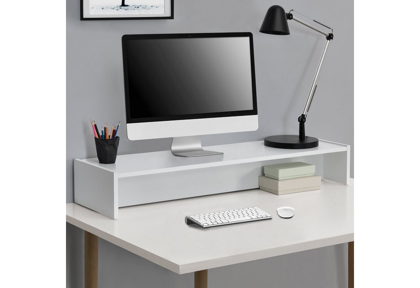 en.casa TV-Regal, »Flensberg« Monitorerhöhung 100x27x15cm - Weiß – Bild 2 von 5