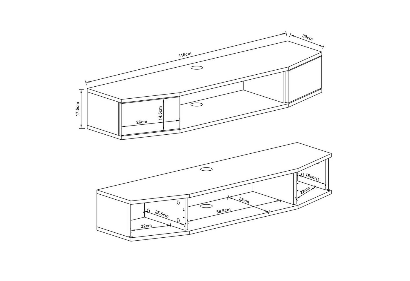 en.casa TV-Regal, »Tørring« mit 2 Türen 110x30x17,5 cm Weiß – Bild 3 von 5
