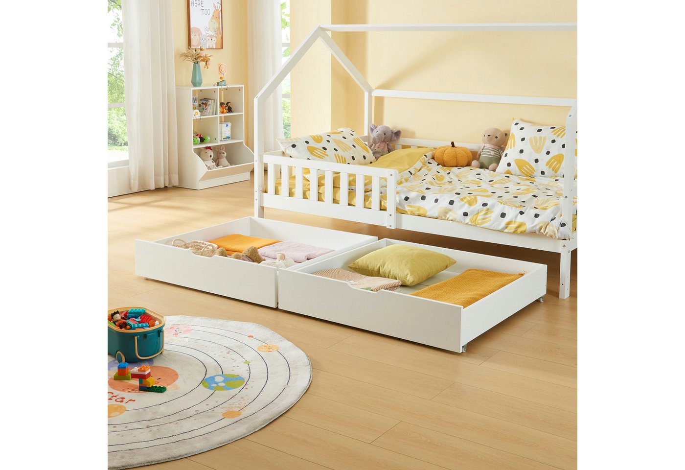 en.casa Unterbettkommode (Set, 2er Set), »Ydre« Bettkasten mit Rollen Holz 97,5 x 92 x 22 cm Weiß – Bild 2 von 5