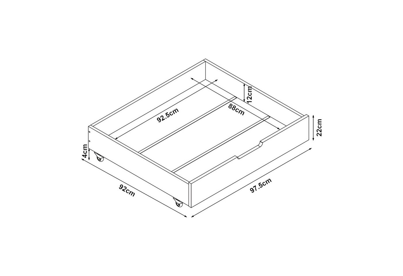 en.casa Unterbettkommode (Set, 2er Set), »Ydre« Bettkasten mit Rollen Holz 97,5 x 92 x 22 cm Weiß – Bild 5 von 5