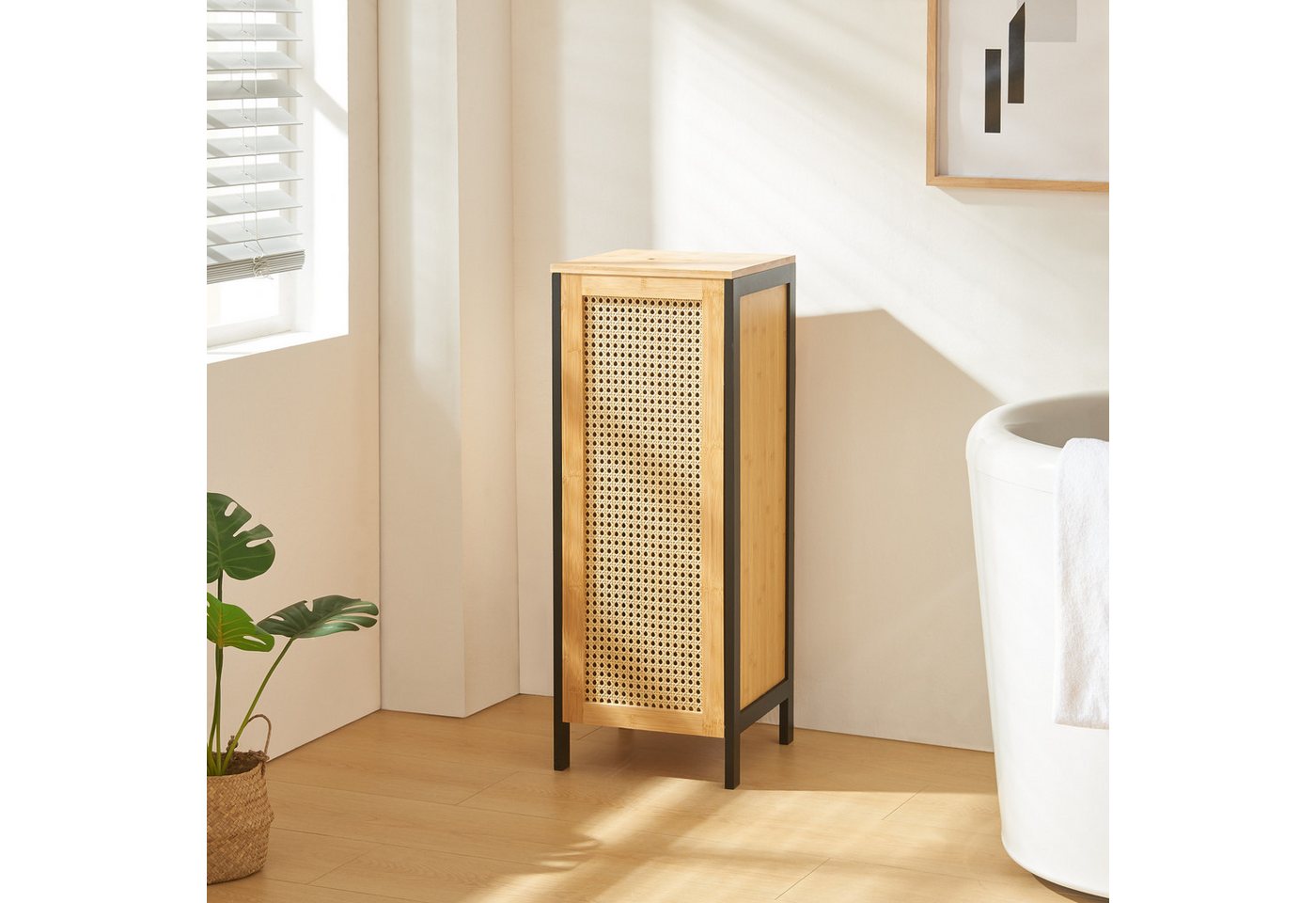 en.casa Wäschebox, »Tervola« 51 L 80x30x30 cm Schwarz / Bambus – Bild 2 von 5