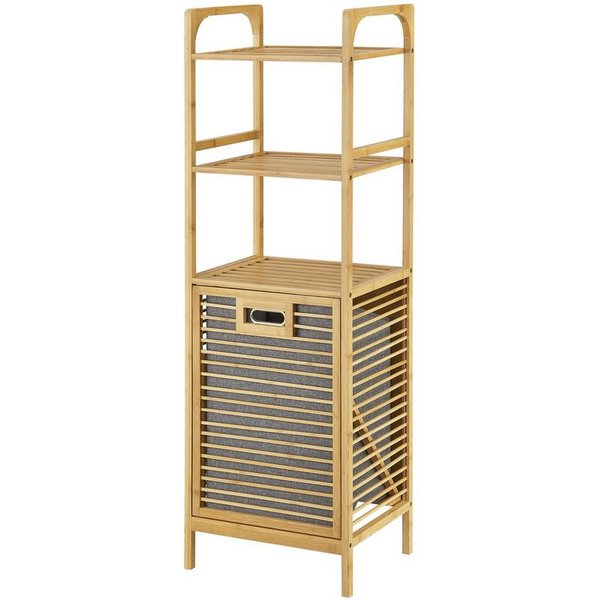 en.casa Wäschekorb, Tidaholm Bambus-Wäscheregal mit 2 Ablagen 118x40x31cm
