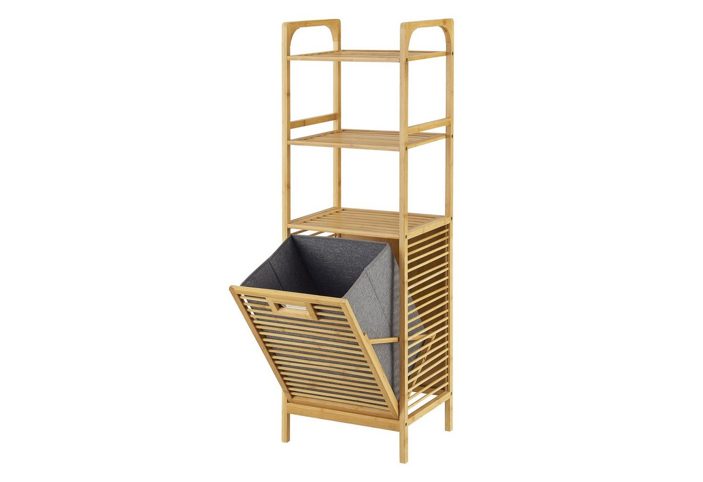 en.casa Wäschekorb, Tidaholm Bambus-Wäscheregal mit 2 Ablagen 118x40x31cm – Bild 4 von 5