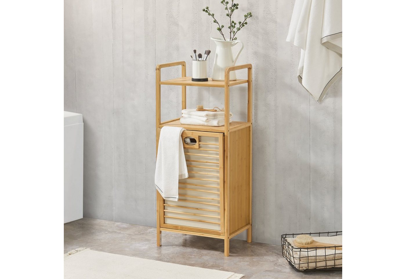 en.casa Wäschekorb, Rendalen Wäscheregal aus Bambus 40x30x95 cm Natur – Bild 2 von 5