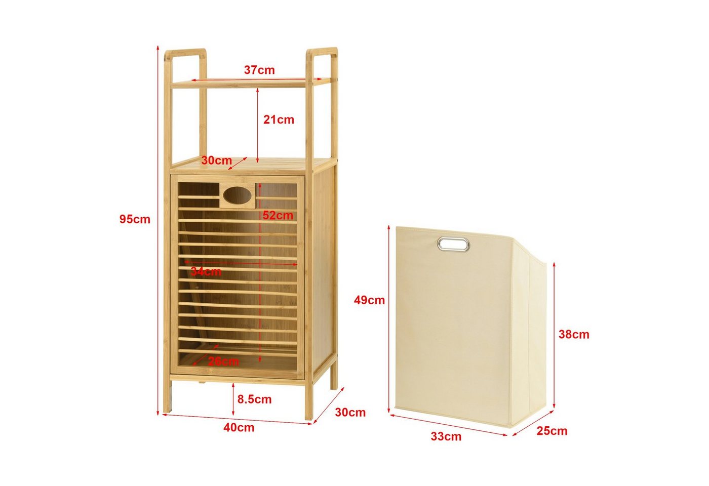 en.casa Wäschekorb, Rendalen Wäscheregal aus Bambus 40x30x95 cm Natur – Bild 3 von 5