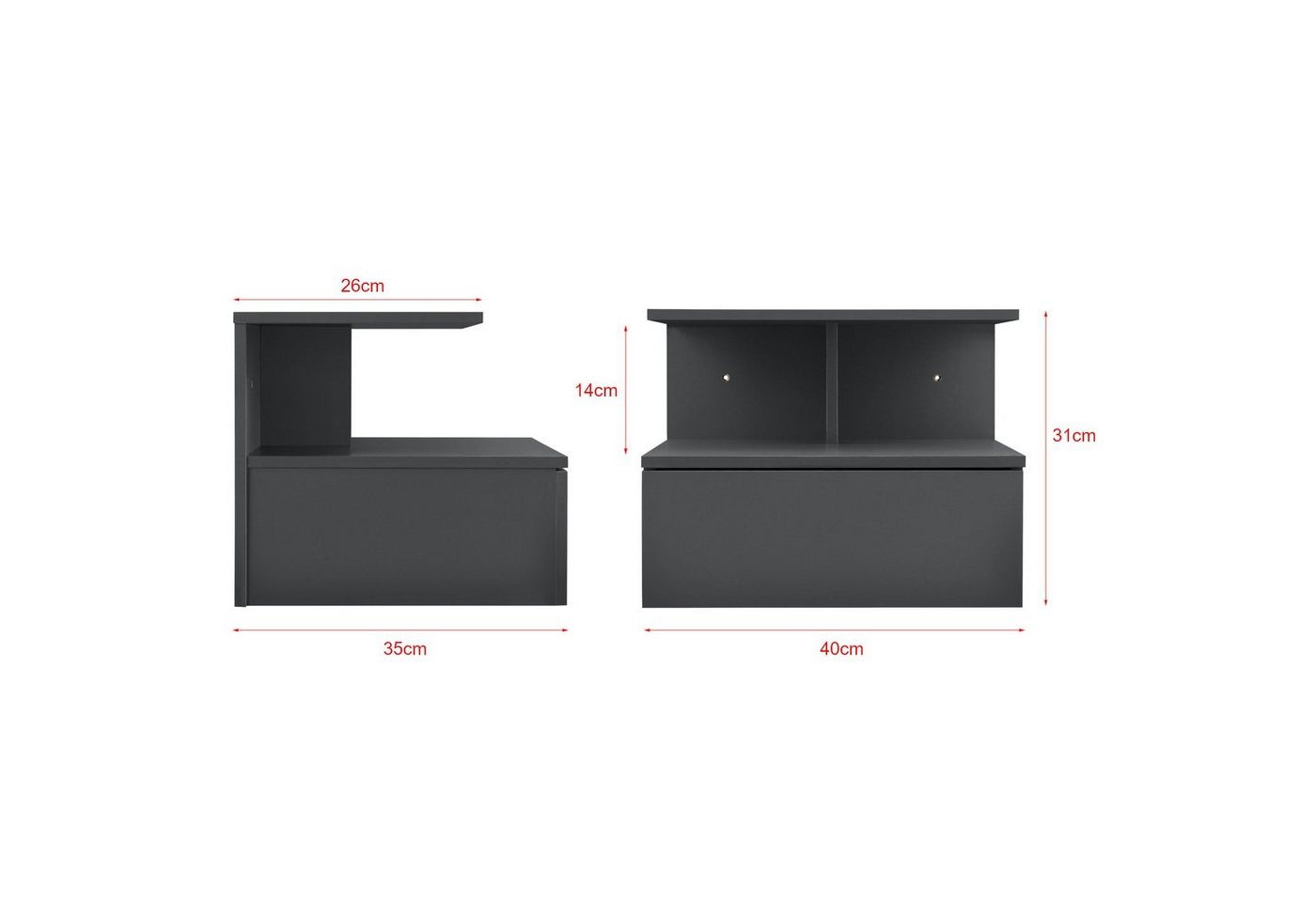 en.casa Wandboard, »Amberg« Nachttisch hängend 40x35x31 cm Dunkelgrau – Bild 5 von 5